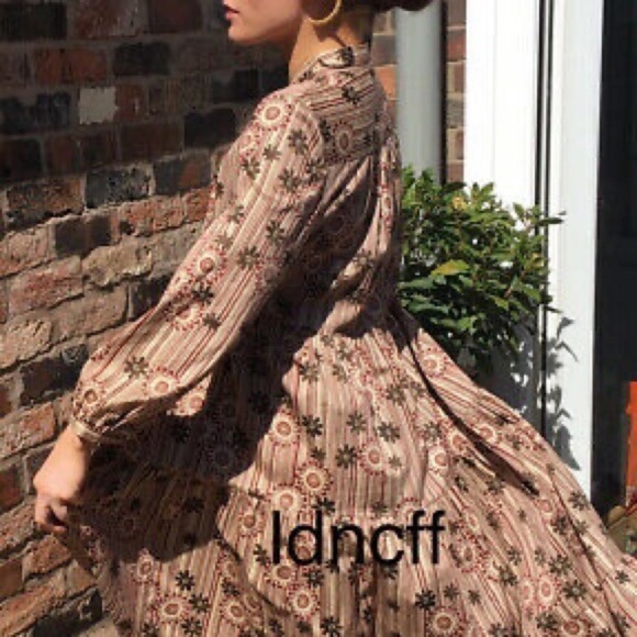 Red Camel Printed Floral Stripe Poplin Midi Dress - Picture 3 of 13